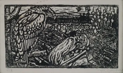 The Great Kalevala Vainamoinen And The Eagle A Woodcut Print