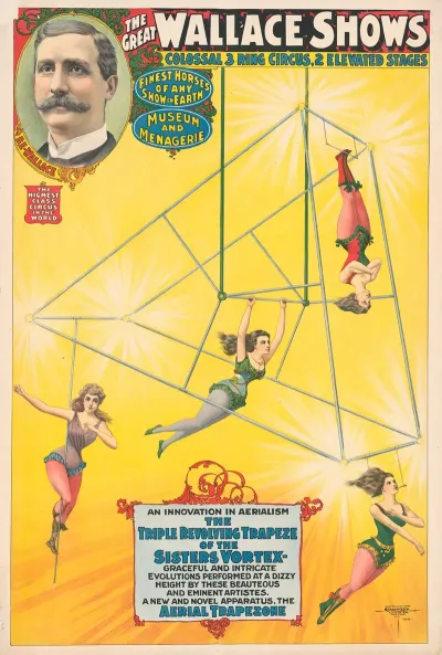The Great Wallace Shows An Innovation In Aerialism The Triple Revolving Trapeze Of The Sisters Vortex