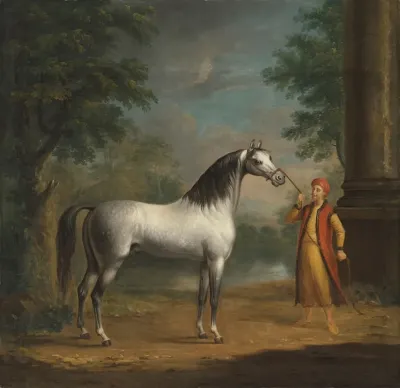The Grey Arab Stallion The Lister Turk Held By A Turkish Groom In A Landscape