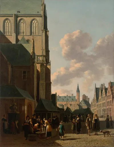 The Grote Markt Haarlem Looking West With The Grote Kerk St Bavos And The Fish Market The Town Hall Beyond