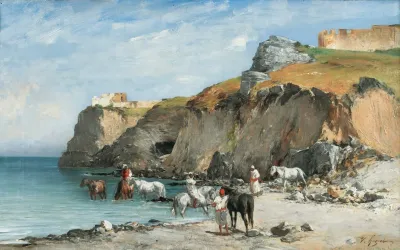 The Halt Of Horsemen On The Beach