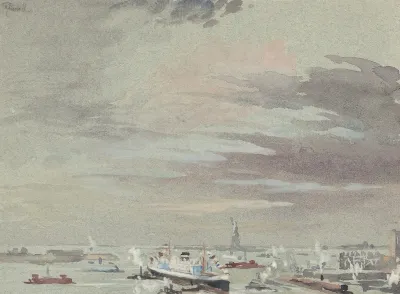 The Harbor And The Statue Of Liberty