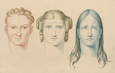 The Heads Of A Man And Two Women Showing Ascending Horizontal And Descending Lines In Combination With Colours