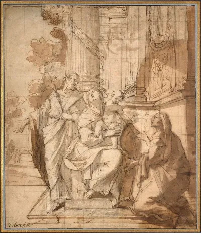 The Holy Familly On A Step Of The Temple And A Holy Woman
