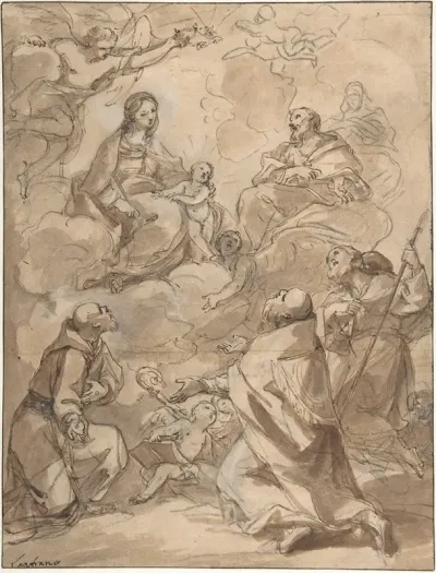 The Holy Family Appearing To St Francis St Augustine And St Roch