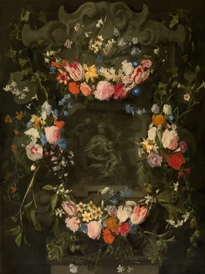 The Holy Family Surrounded By A Garland Of Flowers