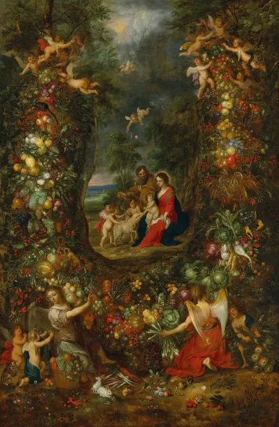 The Holy Family Surrounded By A Garland Of Fruit Supported By Putti 2