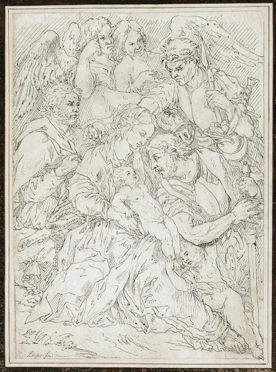 The Holy Family With Angels And Two Figures