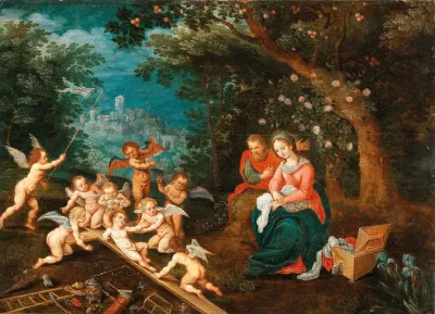 The Holy Family With Angels Playing On The Cross