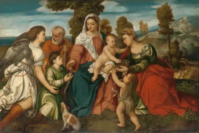 The Holy Family With Saint Dorothy And The Infant John The Baptist And Tobias With An Angel