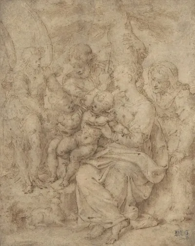 The Holy Family With The Infant Baptist Saint Elizabeth And An Attendant Angel