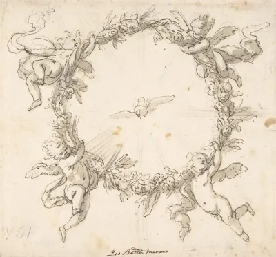 The Holy Spirit Surrounded By A Wreath Of Flowers Held Up By Infant Angels