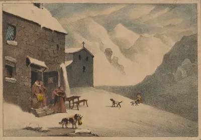 The Hospice Of Mount St Bernard With The Halt Of Napoleon And His Army On Crossing The Alps