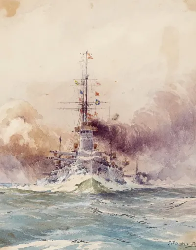 The Imp Royal Battleship Viribus Unitis At Full Speed Accompanied By The Fleet