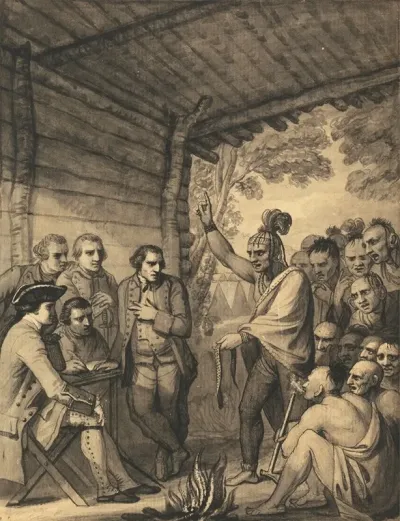 The Indians Giving A Talk To Colonel Bouquet In A Conference At A Council Fire Near His Camp On The Banks Of Muskingum In America In October 1764 1765