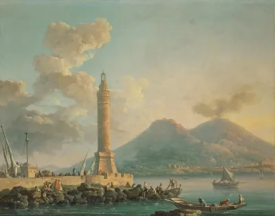 The Lanterna Del Molo Naples With Vesuvius Beyond