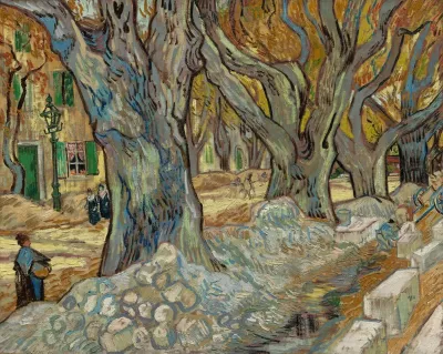 The Large Plane Trees Road Menders At Saint Remy