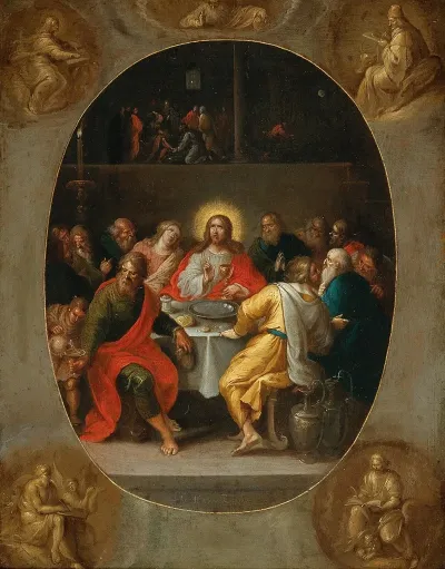 The Last Supper In A Painted Oval Godfather And The Four Evangelists Painted En Grisaille In The Corners
