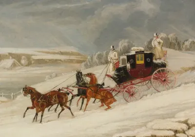 The London Glasgow Royal Mail Coach Descending A Hill In A Snowstorm