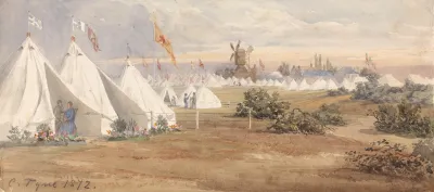 The London Scottish Volunteer Regiment At Wimbledon Common Rifle Ranges With The Soldiers Under Canvas
