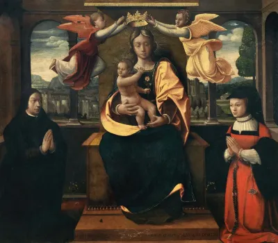 The Madonna And Child Crowned By Two Angels And Flanked By Two Donors