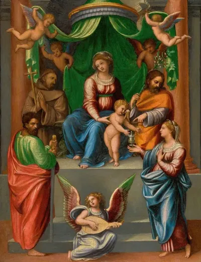 The Madonna And Child Enthroned With Saint Paul Saint Francis Of Assisi Saint Joseph And Mary Magdalen