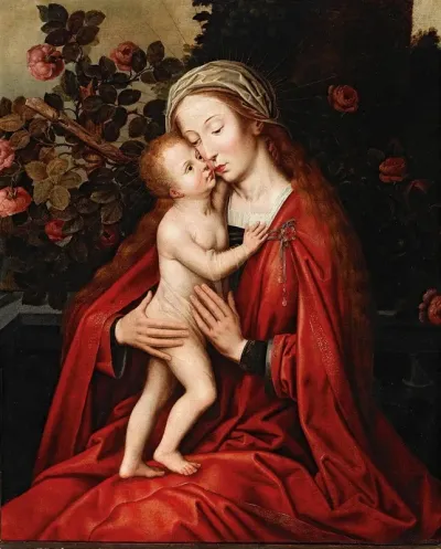 The Madonna And Child In A Rose Garden
