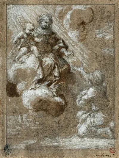 The Madonna And Child In Glory Appearing To A Kneeling Young Man