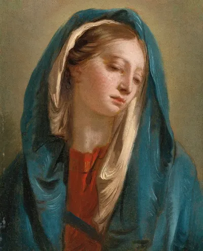 The Madonna Facing Front And Wearing A Blue Cloak