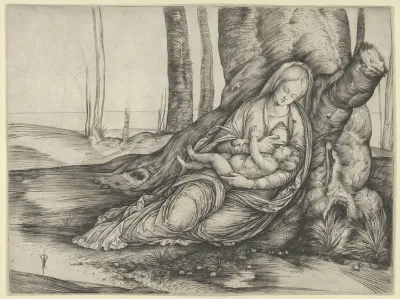 The Madonna Nursing The Christ Child At The Foot Of A Tree