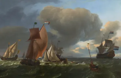 The Man O War Bruinvisch And Other Ships In Rough Sea