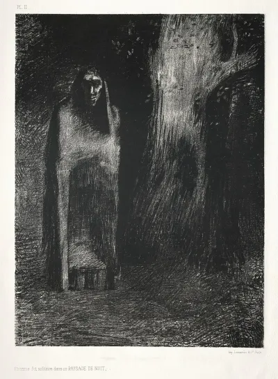 The Man Was Alone In A Night Landscape