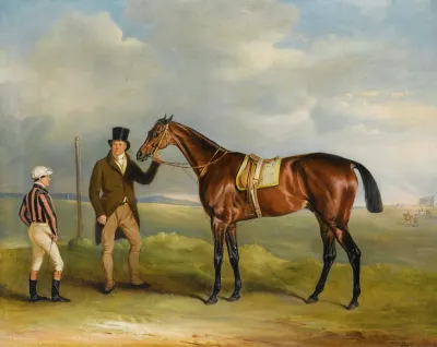 The Marquis Of Clevelands Chorister Winner Of The 1831 St Leger Held By His Trainer John Smith With Jockey John Bartham Day At Doncaster