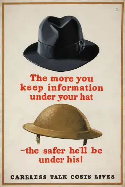 The More You Keep Information Under Your Hat The Safer Hell Be Under His Careless Talk Costs Lives
