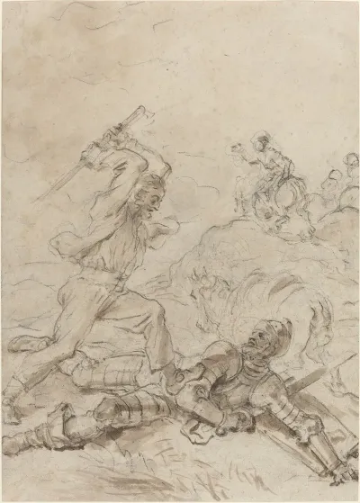 The Muleteer Attacking Don Quixote As He Lies Helpless On The Ground