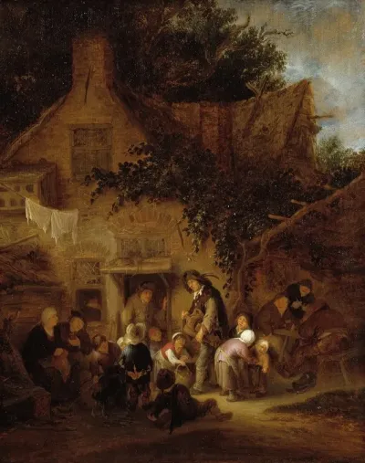 The Organ Grinder Outside A Cottage