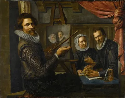 The Painter In His Studio Painting The Portrait Of A Married Couple