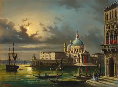 The Punta Della Dogana And Santa Maria Della Salute Venice In Moonlight