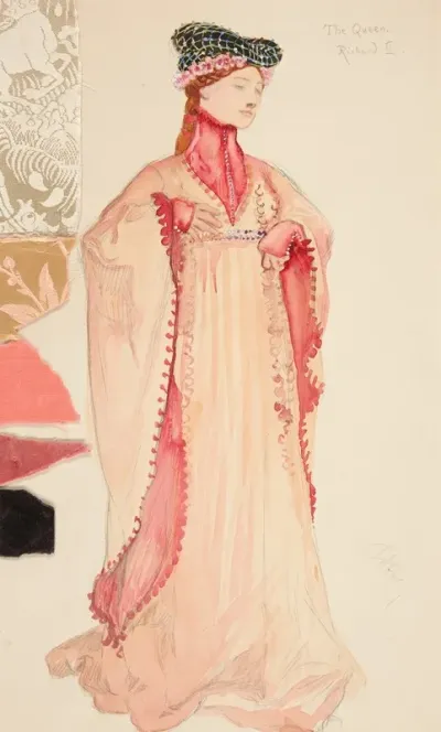 The Queen In Pink Costume Sketch For Henry Irvings 1898 Planned Production Of Richard Ii