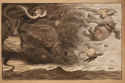 The Republican Party Elephant With A Banner Reading High Tariff And A Man Representing Eastern Republicans Are Blown Away By A Tornado