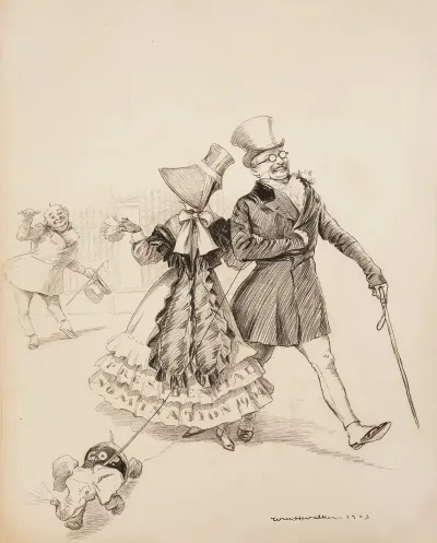 The Republican Presidential Nomination For 1904 Depicted As A Woman Walks With Theodore Roosevelt But Flirts With Senator Hanna