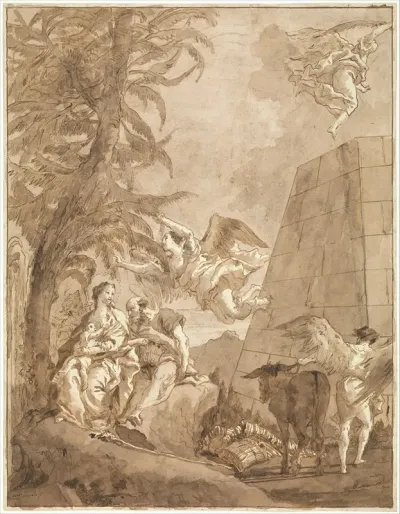 The Rest On The Flight Into Egypt With A Truncated Pyramid On The Right