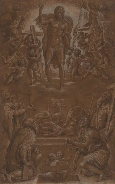 The Risen Christ Adored By Saints And Angels