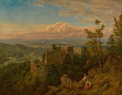 The Ruins Of The Castle At Hohenbaden Looking Out Over The Rhine Valley