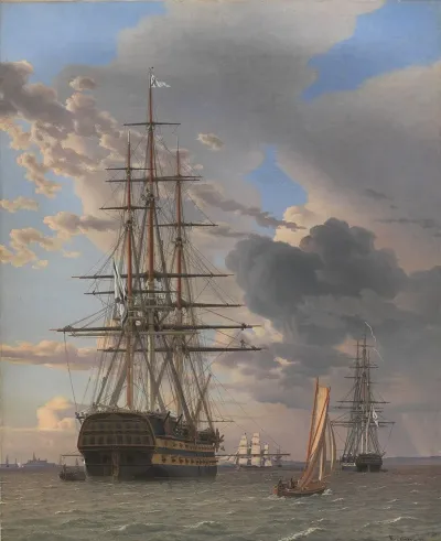 The Russian Ship Of The Line Asow And A Frigate At Anchor Near Elsinore