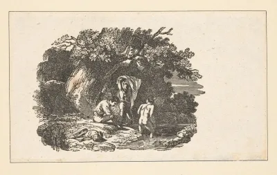 The Seasons Summer Three Men Swimming In Stream
