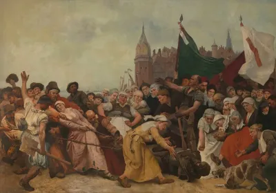 The Shattered Statue Of The Duke Of Alva Being Dragged Through The Streets