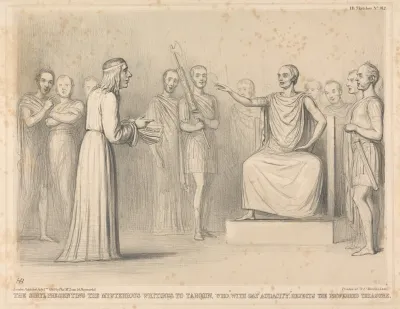 The Sibyl Presenting The Mysterious Writings To Tarquin Who With Gay Audacity Rejects The Proferred Treasure