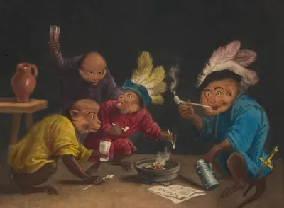 The Singerie Four Monkeys Smoking Pipes