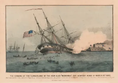 The Sinking Of The Cumberland By The Iron Clad Merrimac Off Newport News Va March 8th 1862